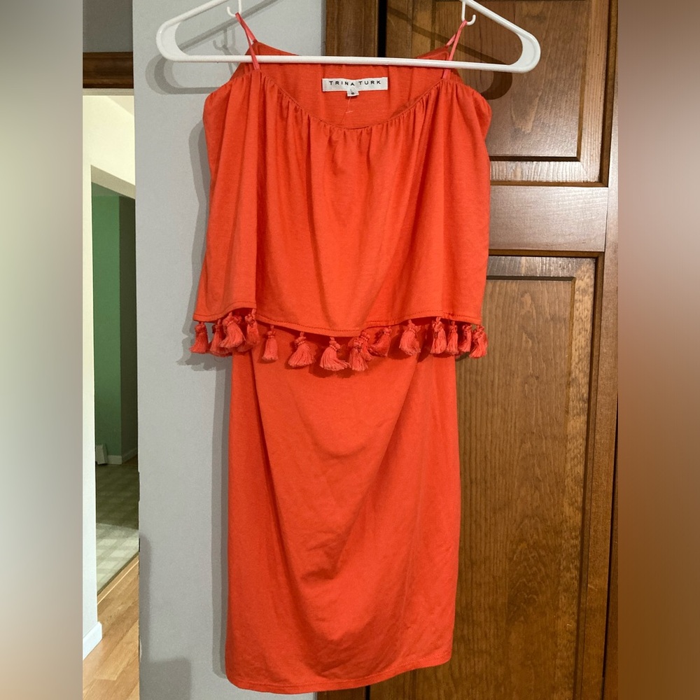 NWOT Trina Turk Orange Strapless Tassel Dress S Small